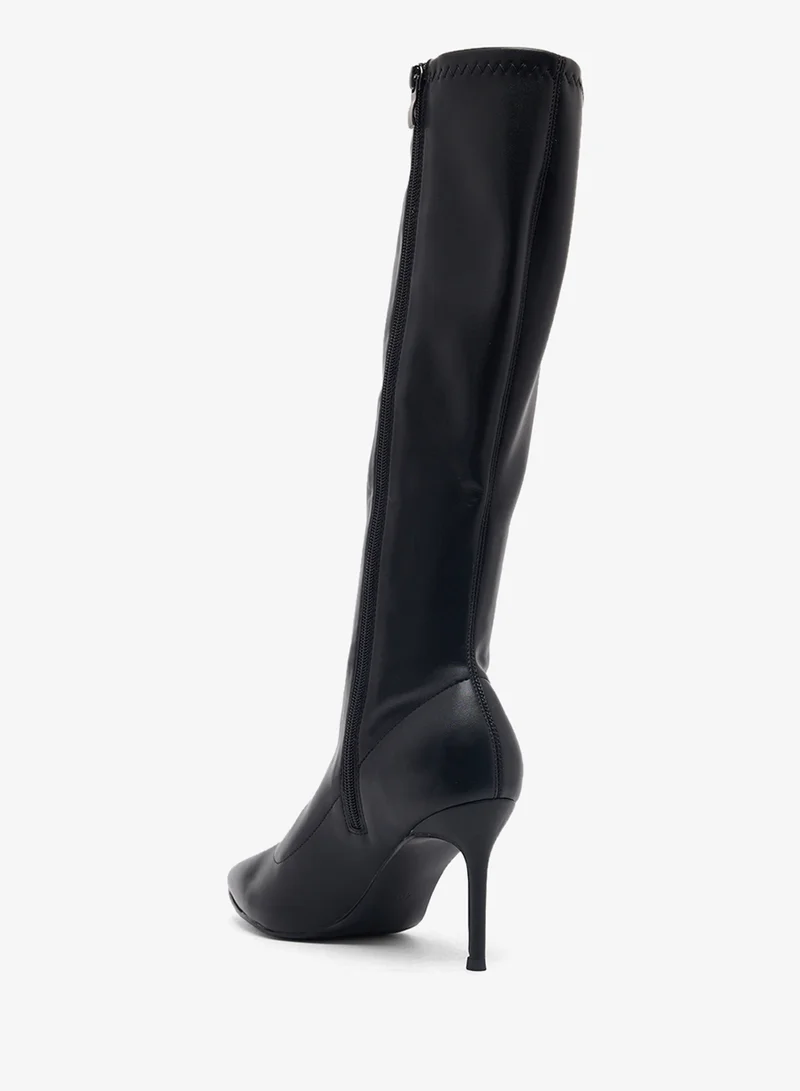 Ella Black Pointed Toe Stiletto Heel Knee Boots for Women | Best Price UAE