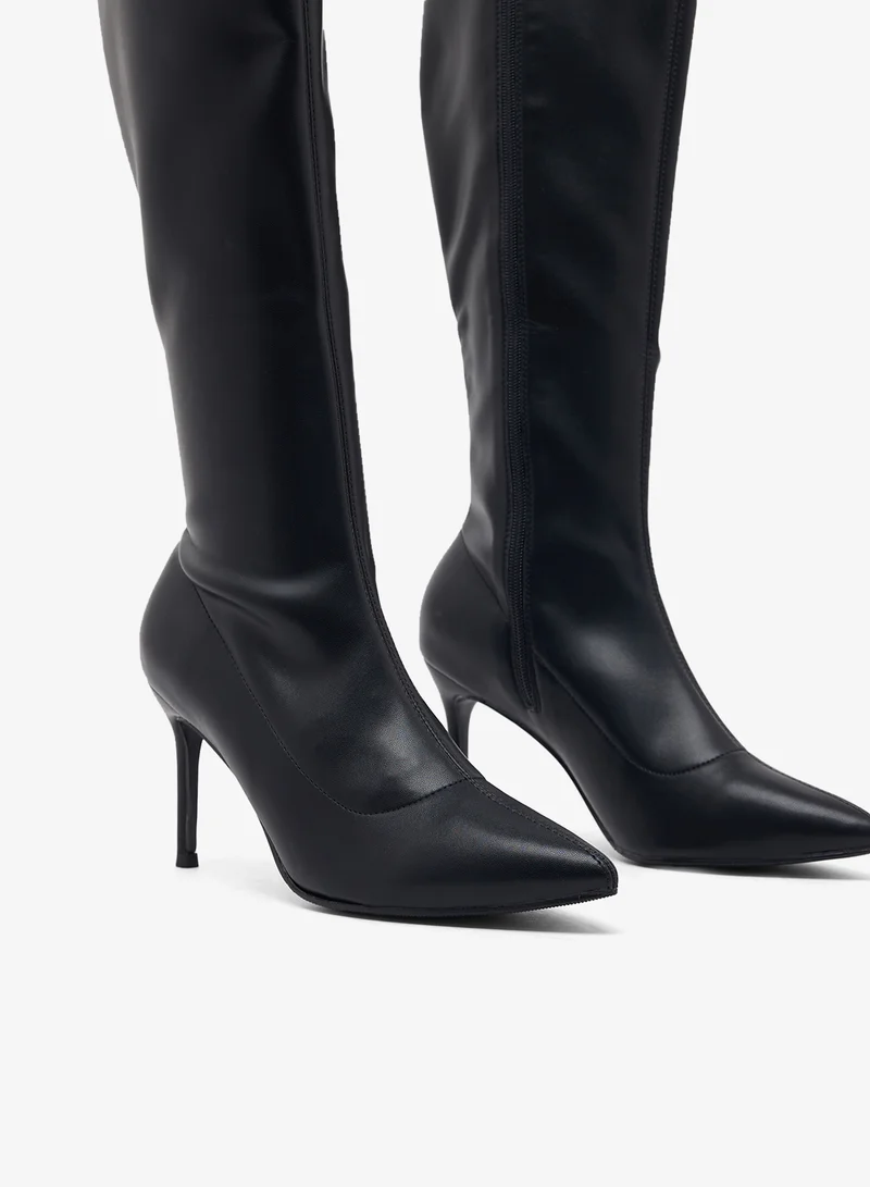 Ella Black Pointed Toe Stiletto Heel Knee Boots for Women | Best Price UAE