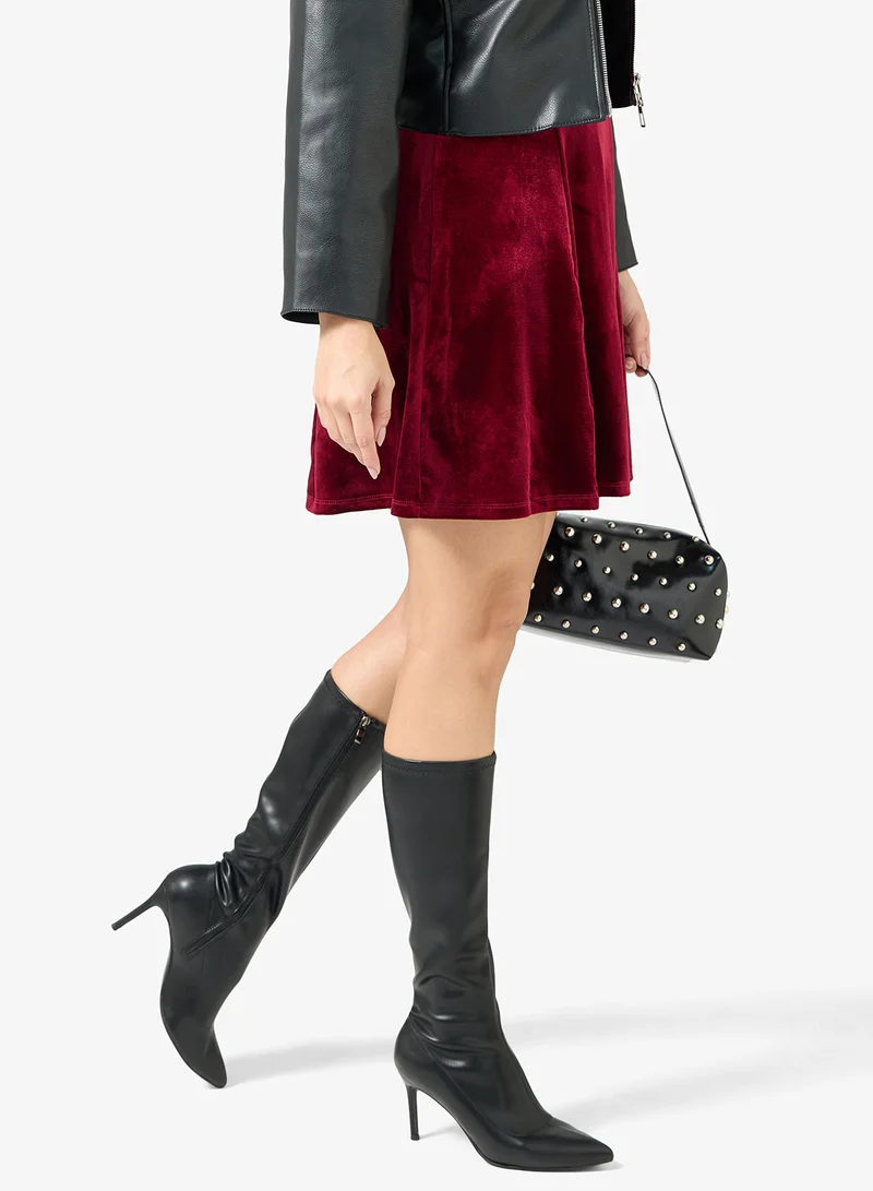 Ella Black Pointed Toe Stiletto Heel Knee Boots for Women | Best Price UAE