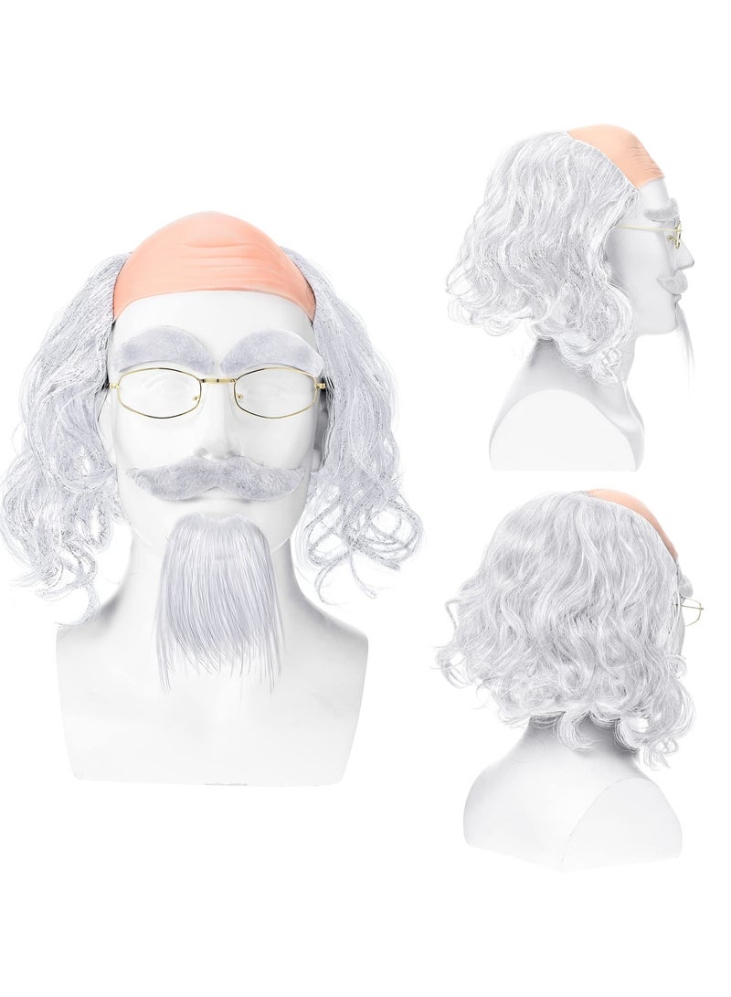 SYOSI طقم زي الجد SYOSI 8 قطع، طقم زي الرجل العجوز لملابس الأزياء/أدوات الحفلات/إكسسوارات masquerade، بما في ذلك شعر مستعار/نظارات/لحية مزيفة/حواجب صناعية/حمالة/رباط عنق/عصا - Image 2
