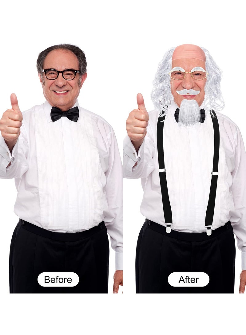 SYOSI طقم زي الجد SYOSI 8 قطع، طقم زي الرجل العجوز لملابس الأزياء/أدوات الحفلات/إكسسوارات masquerade، بما في ذلك شعر مستعار/نظارات/لحية مزيفة/حواجب صناعية/حمالة/رباط عنق/عصا - Image 3