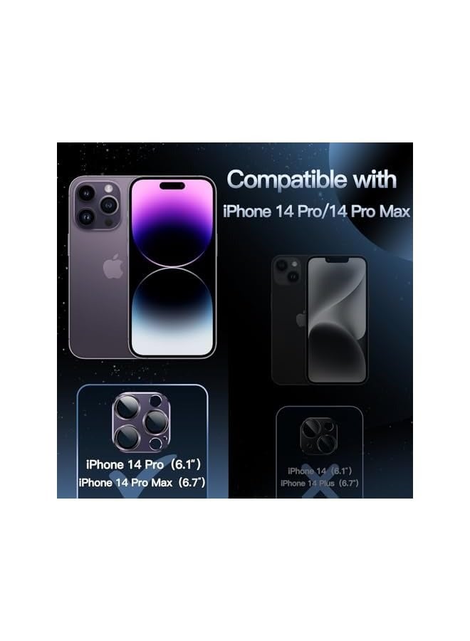 جي تيك واقي عدسة الكاميرا لهاتف iPhone 14 Pro مقاس 6.1 بوصة وiPhone 14 Pro Max مقاس 6.7 بوصة، غطاء حلقي من الزجاج المقوى 9H بتغطية كاملة، لوحة معدنية غير لامعة، مناسب للحافظات، عبوة من قطعة واحدة (أرجواني غامق) - Image 2