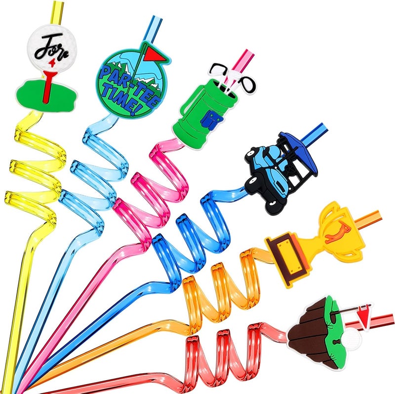Hortsun 24 Pack Golf Party Decorations Favors Straws Golf Theme Birthday Party Supplies Par Tee Fore Time Decorative PET Drinking Straws Sports Themed Party Decorations for Kids Boys Baby Shower Retirement - Image 1