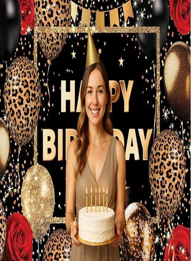 Dudaacvt 7x5ft Happy Birthday Banner Leopard Theme Balloon Fireworks Sign Photo Backdrop Background Children Adults Birthday Decoration Backdrop - Image 2
