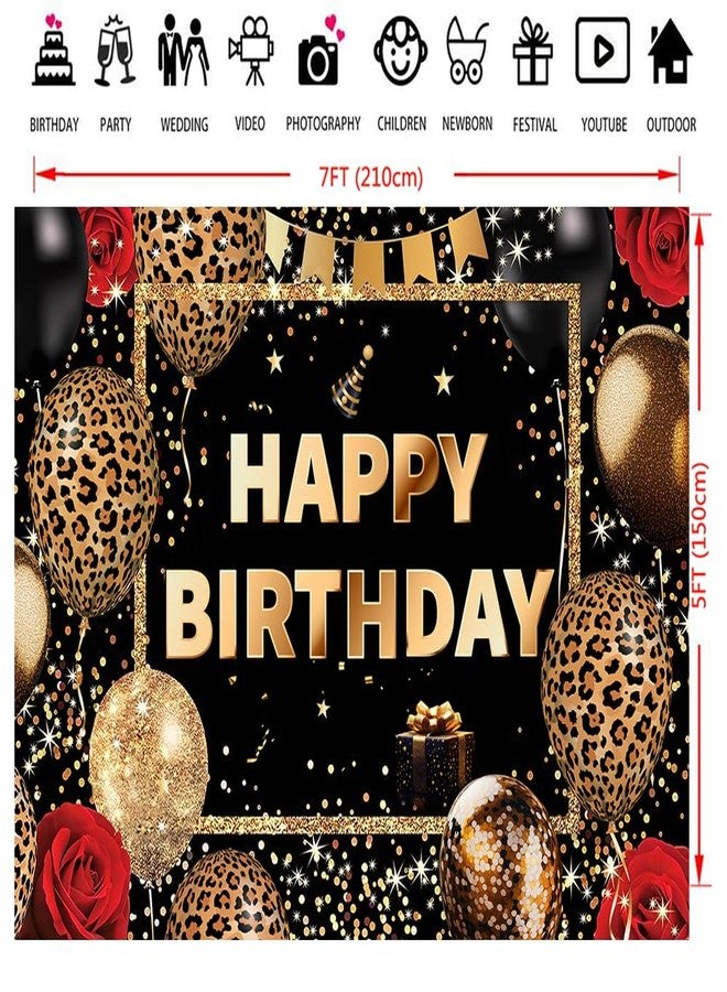Dudaacvt 7x5ft Happy Birthday Banner Leopard Theme Balloon Fireworks Sign Photo Backdrop Background Children Adults Birthday Decoration Backdrop - Image 5