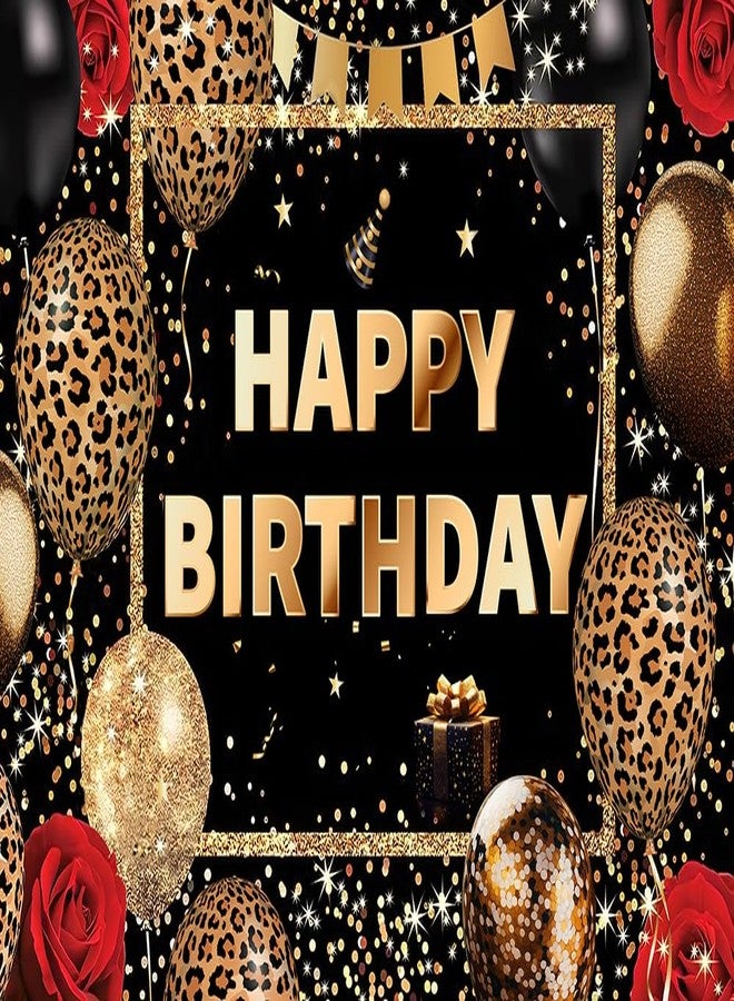 Dudaacvt 7x5ft Happy Birthday Banner Leopard Theme Balloon Fireworks Sign Photo Backdrop Background Children Adults Birthday Decoration Backdrop - Image 1