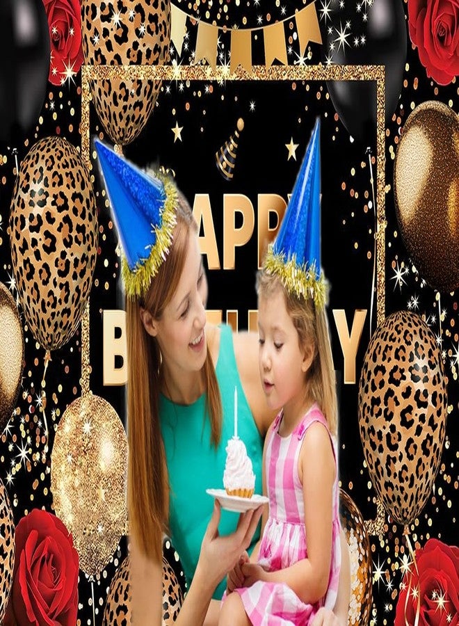 Dudaacvt 7x5ft Happy Birthday Banner Leopard Theme Balloon Fireworks Sign Photo Backdrop Background Children Adults Birthday Decoration Backdrop - Image 4