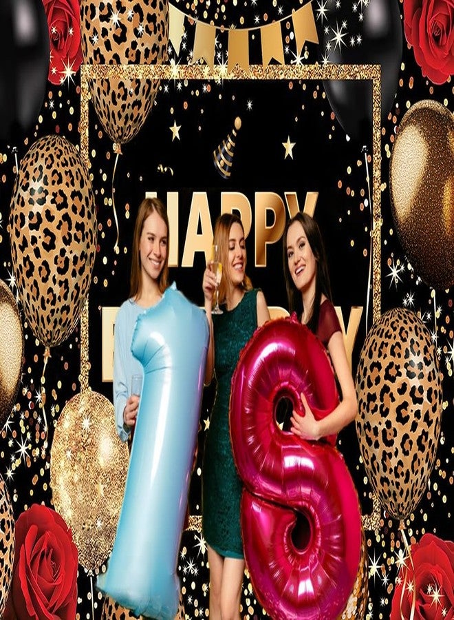 Dudaacvt 7x5ft Happy Birthday Banner Leopard Theme Balloon Fireworks Sign Photo Backdrop Background Children Adults Birthday Decoration Backdrop - Image 3