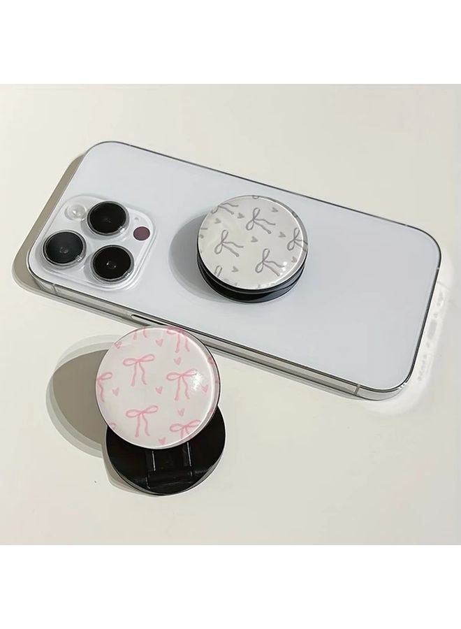 Purple Bow Tie Pattern 3D Round Phone Stand Silicone Push Pull Telescopic Folding Holder - Image 3