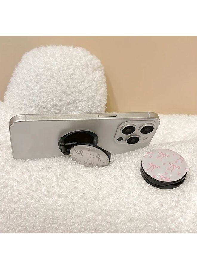 Purple Bow Tie Pattern 3D Round Phone Stand Silicone Push Pull Telescopic Folding Holder - Image 5