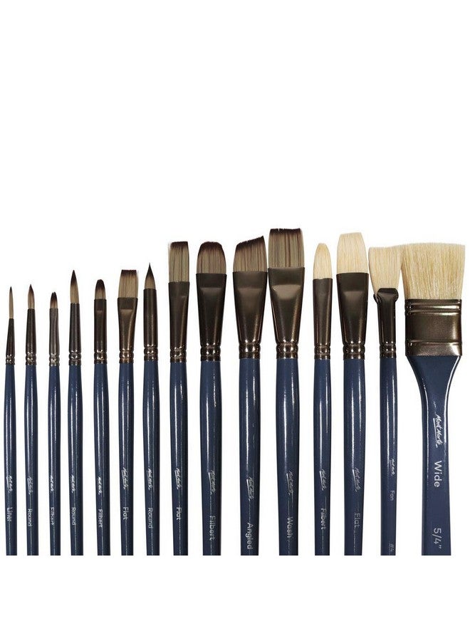 Mont Marte Premium Paint Brush Set 15 Piece, Includes 15 Different Brushes In A Roll Case With Magnetic Closure, Suitable For Watercolour, Acrylic And Oil Painting  - Image 1