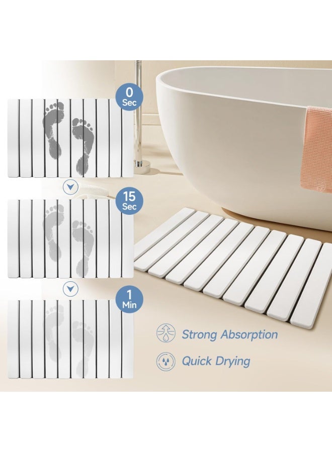 INFOSUN Foldable Stone Bath Mat ,Super Absorbent Double Sided Non Slip Quick Drying Stone Bathroom Mat，Diatomite Bathmat，23.6"x15.4" Roll Up Shower Floor Mat for Bathroom and Kitchen，White - Image 2