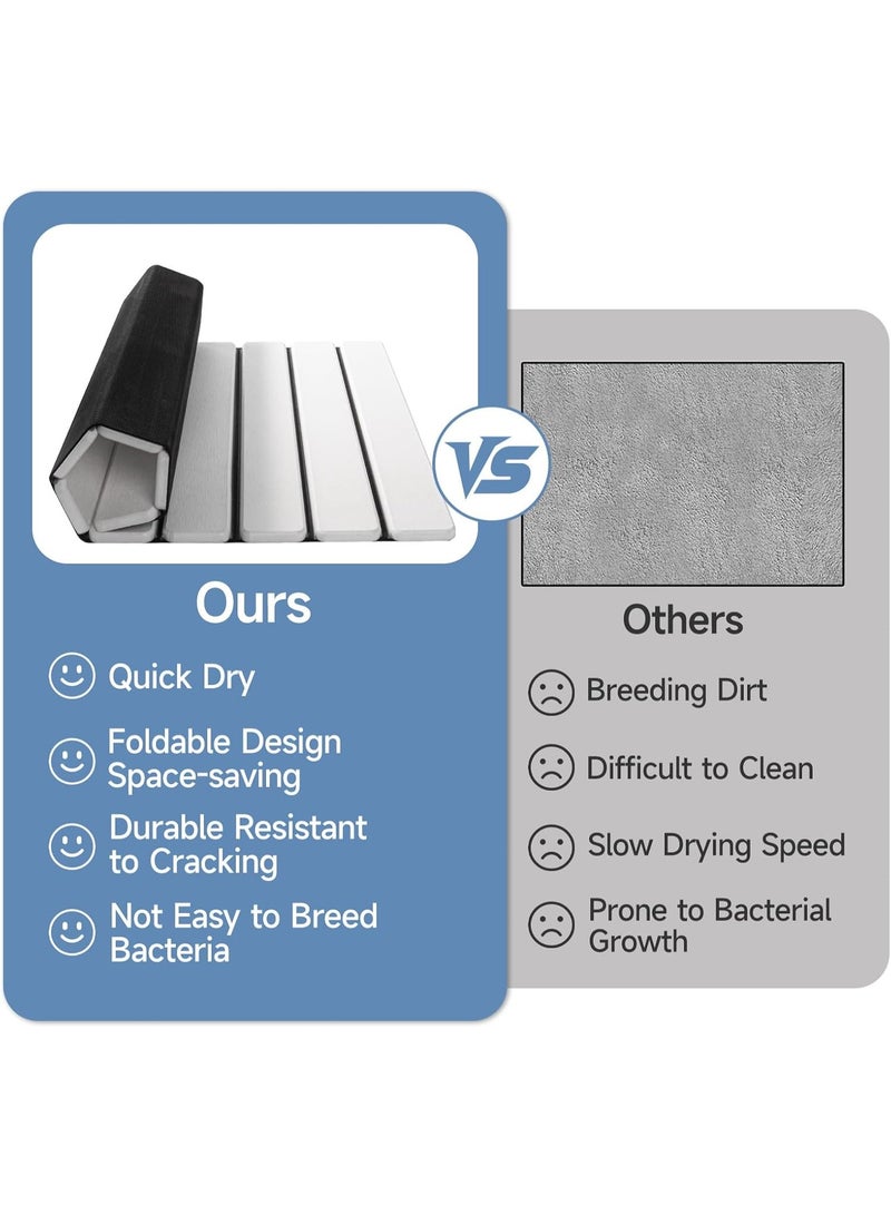 INFOSUN Foldable Stone Bath Mat ,Super Absorbent Double Sided Non Slip Quick Drying Stone Bathroom Mat，Diatomite Bathmat，23.6"x15.4" Roll Up Shower Floor Mat for Bathroom and Kitchen，White - Image 5