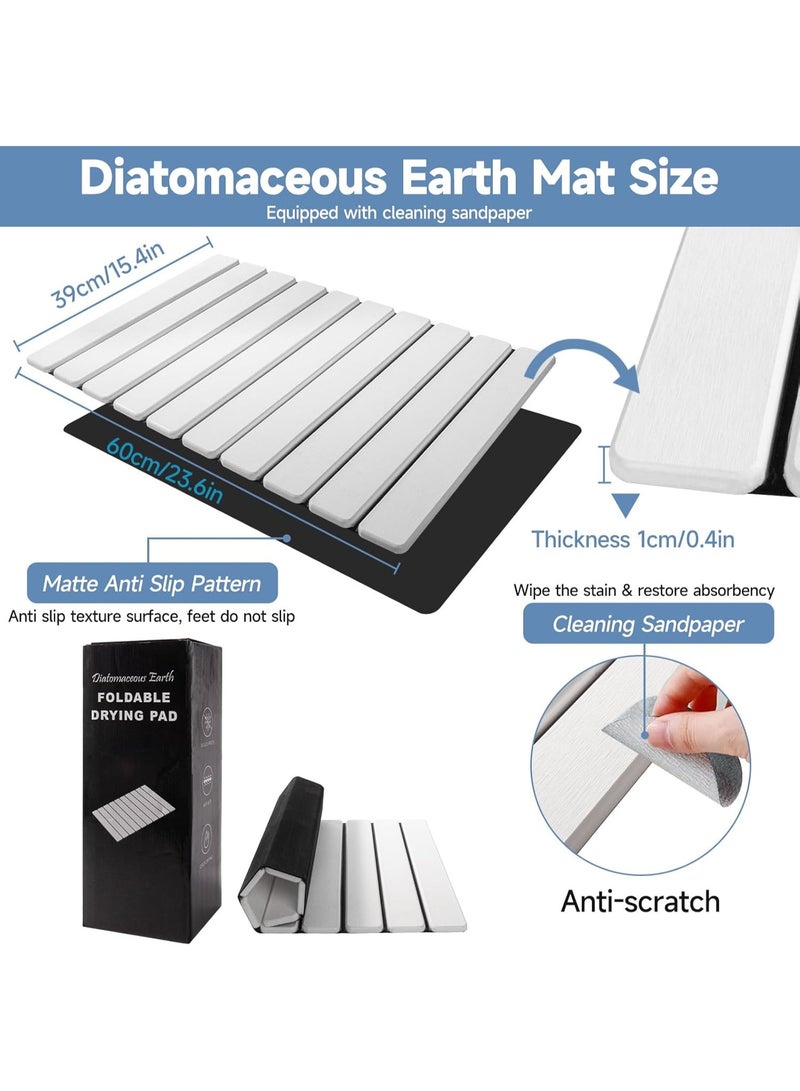 INFOSUN Foldable Stone Bath Mat ,Super Absorbent Double Sided Non Slip Quick Drying Stone Bathroom Mat，Diatomite Bathmat，23.6"x15.4" Roll Up Shower Floor Mat for Bathroom and Kitchen，White - Image 4