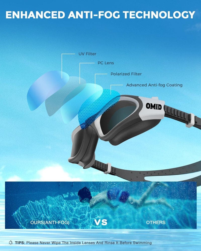 OMID Kids Swim Goggles, P2mini Polarized Swimming Goggles Comfortable for Age 6-14 - Image 4