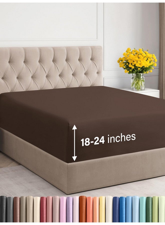 CGK Unlimited Extra Deep Queen Fitted Sheet - Hotel Luxury Single Fitted Sheet Only - Easily Fits 18 inch to 24 inch Mattress - Ultra Soft, Wrinkle Free w/Extra Deep Pockets - Easy-Care, Breathable & Comfy - Brown - Image 1