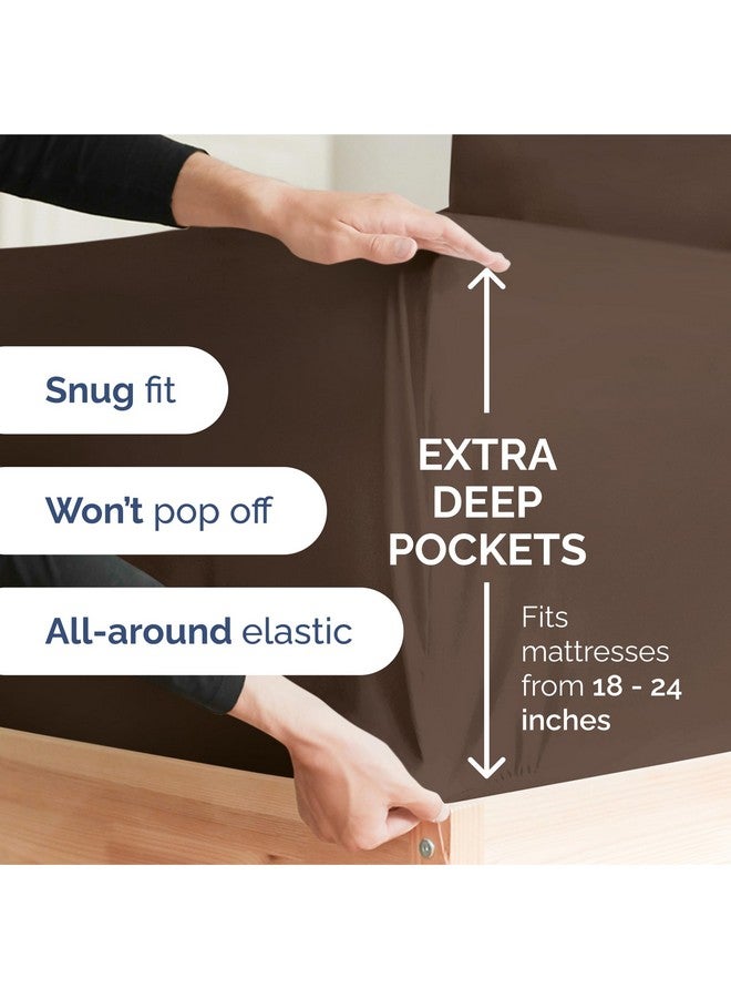 CGK Unlimited Extra Deep Queen Fitted Sheet - Hotel Luxury Single Fitted Sheet Only - Easily Fits 18 inch to 24 inch Mattress - Ultra Soft, Wrinkle Free w/Extra Deep Pockets - Easy-Care, Breathable & Comfy - Brown - Image 2