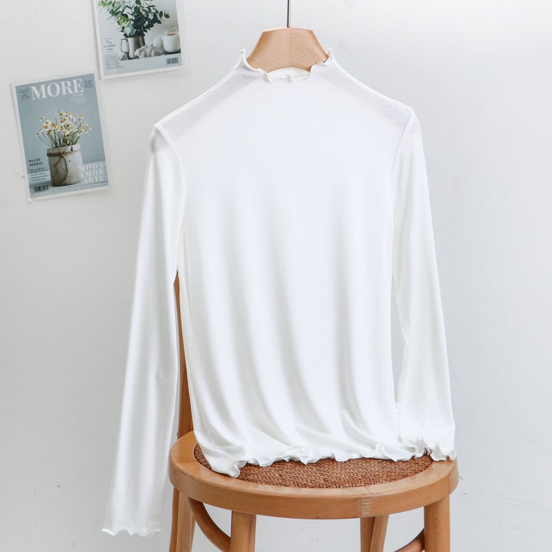 2025 Spring and Autumn New Modal Half Turtle Collar Thin Fungus Long Sleeve T-Shirt Women's Slim Mask Bottoming Shirt - Image 1