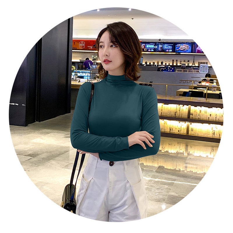 2025 Spring and Autumn New Modal Half Turtle Collar Thin Fungus Long Sleeve T-Shirt Women's Slim Mask Bottoming Shirt - Image 5