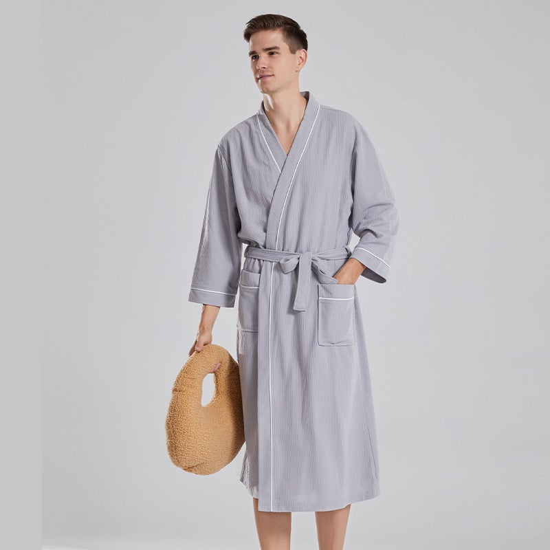 Thin Long Hotel Style Couples Bathrobe Womens Mens Comfortable Breathable Home Leisure Polyester Waffle Fabric All Seasons Pink  - Image 2