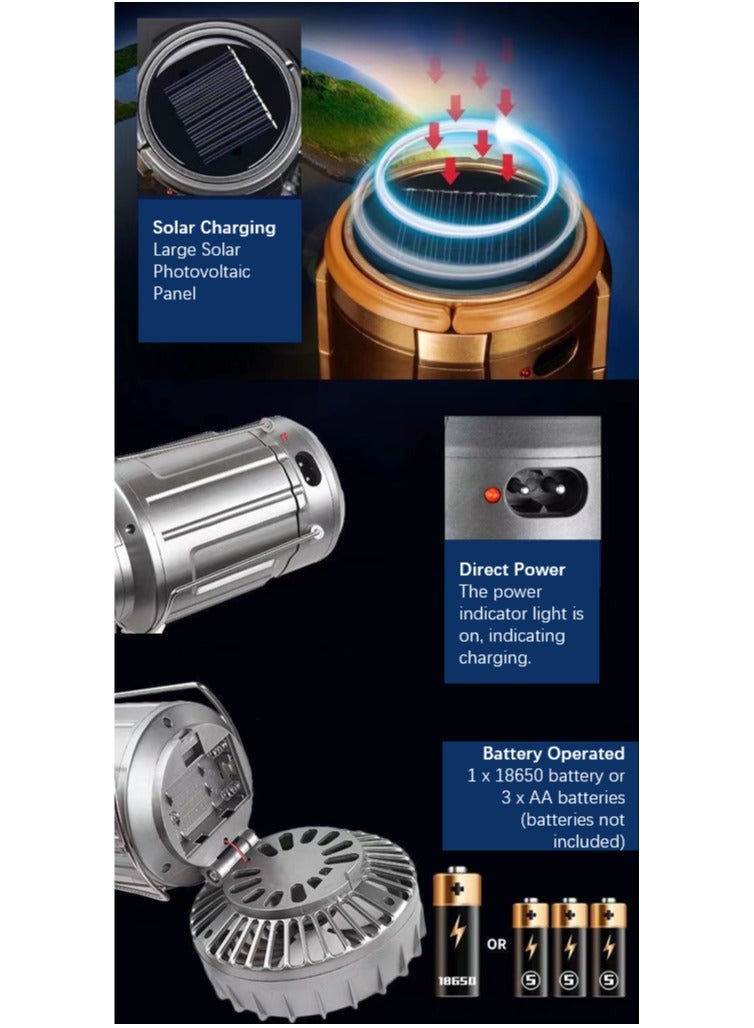 Multi-Functional Solar Camping Light with Fan and Bluetooth Speaker, Phone Power Bank, Handheld Emergency Lantern, Rechargeable and Battery Operated, Perfect for Outdoor Travel - Image 2