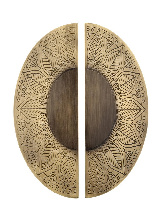 WODIX Mandala Main Door Handle Round Shape 8 inch Antique Finish, 2 pcs (Brass Antique) - Image 1