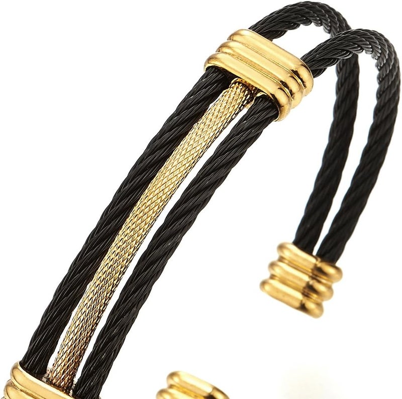 COOLSTEELANDBEYOND Men Women Stainless Steel Twisted Cable Adjustable Cuff Bangle Bracelet - Image 2