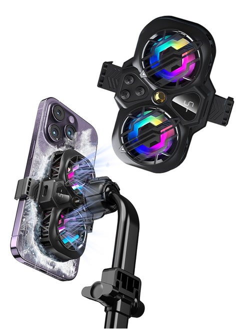 RGB Phone Cooler, Adjustment Phone Radiator, Portable Mobile Cooling Fan with Temperature Display, Suitable for Mobile Gaming Tiktok Live Streaming