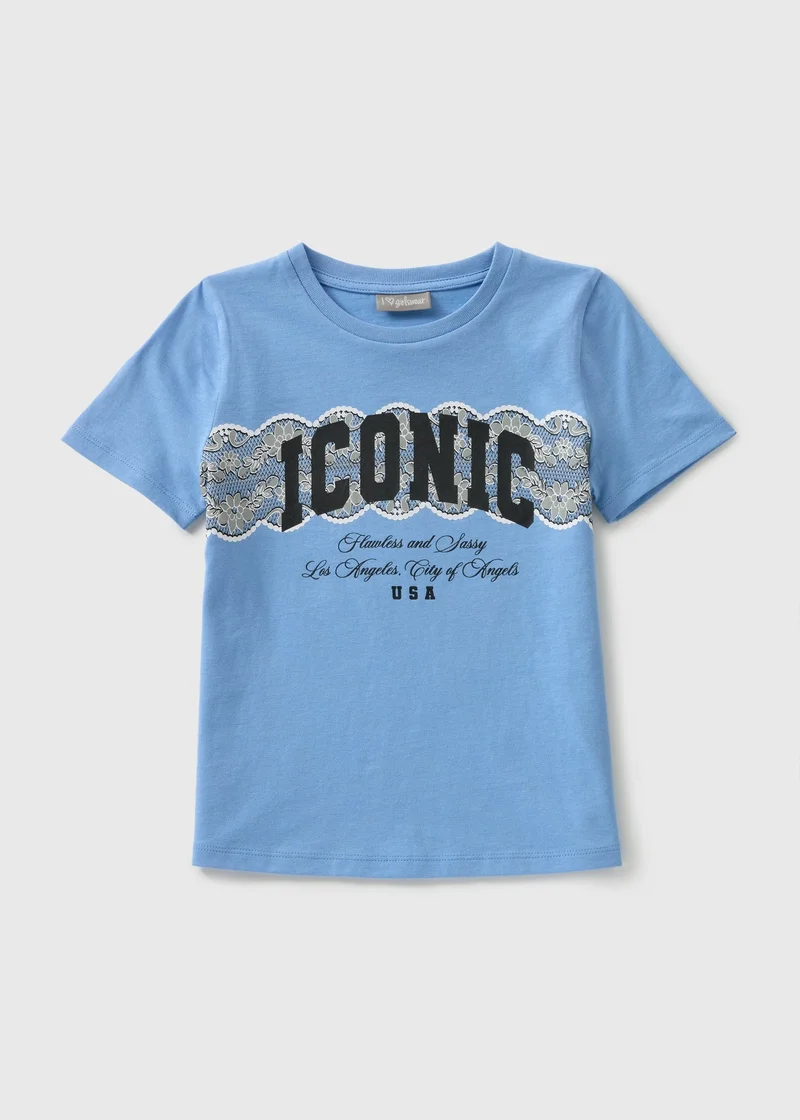 Matalan Girls Blue Iconic Lace T-Shirt