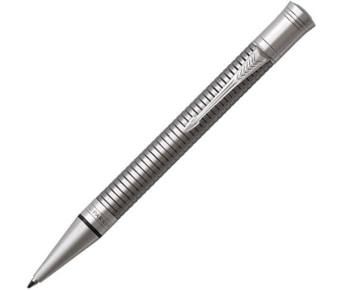 Parker Duofold Prestige Ruthenium Chiselled Ballpoint Pen, Medium Tip, Black Ink - Image 1