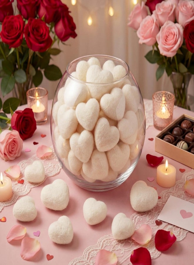 Geosar 24 Pieces Valentines Day Vase Filler Felt Heart Balls for Crafts Heart Vase Filler Decorative Pom Pom Balls Ornaments for Valentine Decor Centerpieces (1.2inch,1.6inch,White) - Image 1