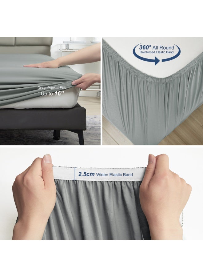 David's Home طقم ملاءات سرير كينج 4 قطع 100% رايون مستخرج من الخيزران، ناعم كالحرير وقابل للتنفس لذوي النوم الساخن، 1 × 200 سم × 200 سم × 40 سم ملاءة مشدودة، 1 × 260 سم × 275 سم ملاءة مسطحة × 2 × 50 سم × 100 سم أغطية وسائد، رمادي - Image 3