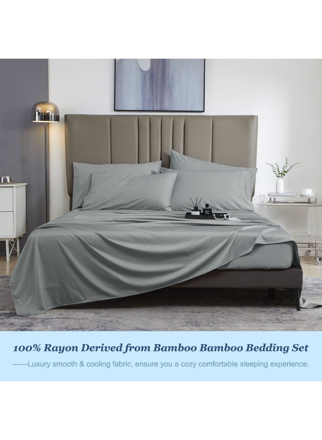 David's Home طقم ملاءات سرير كينج 4 قطع 100% رايون مستخرج من الخيزران، ناعم كالحرير وقابل للتنفس لذوي النوم الساخن، 1 × 200 سم × 200 سم × 40 سم ملاءة مشدودة، 1 × 260 سم × 275 سم ملاءة مسطحة × 2 × 50 سم × 100 سم أغطية وسائد، رمادي - Image 2
