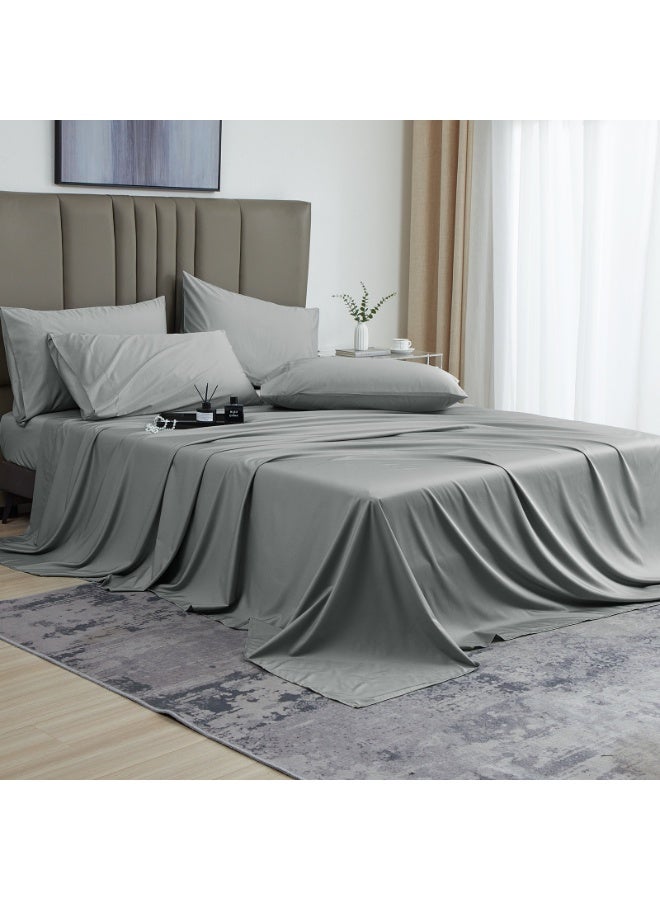 David's Home طقم ملاءات سرير كينج 4 قطع 100% رايون مستخرج من الخيزران، ناعم كالحرير وقابل للتنفس لذوي النوم الساخن، 1 × 200 سم × 200 سم × 40 سم ملاءة مشدودة، 1 × 260 سم × 275 سم ملاءة مسطحة × 2 × 50 سم × 100 سم أغطية وسائد، رمادي - Image 1