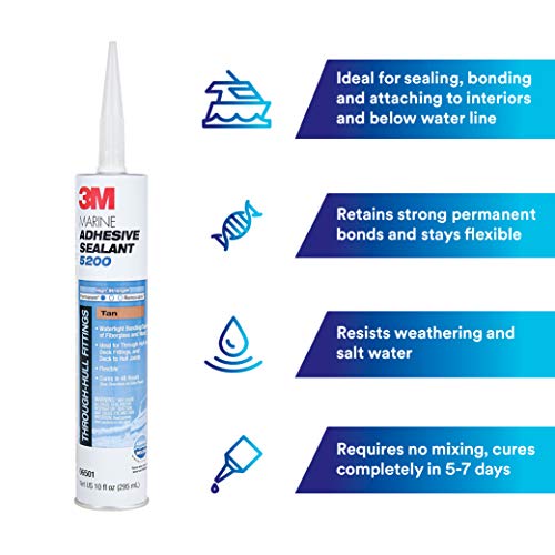 3M Marine Adhesive Sealant 5200 (06501) Permanent Bonding and Sealing for Boats and RVs Above and Below the Waterline Waterproof Repair, Tan, 10 fl oz Cartridge - Image 4