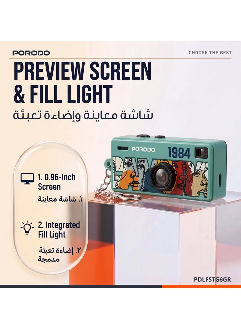 porodo Memo II Thumb-Sized Digital Camera / Mini HD Video Camera / 1080P Recording / TF Card Support up to 128GB / Built-In Fill Light & Microphone / Portable Pocket Camera - Green - Image 4