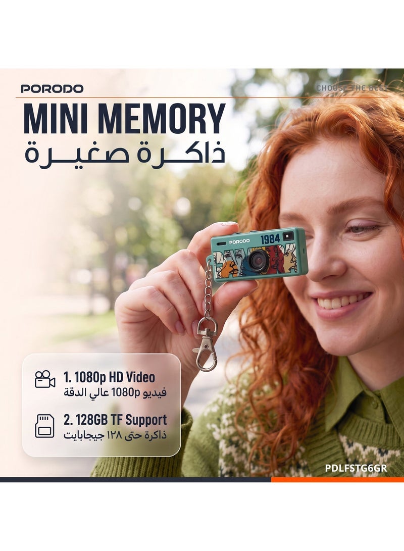 porodo Memo II Thumb-Sized Digital Camera / Mini HD Video Camera / 1080P Recording / TF Card Support up to 128GB / Built-In Fill Light & Microphone / Portable Pocket Camera - Green - Image 2