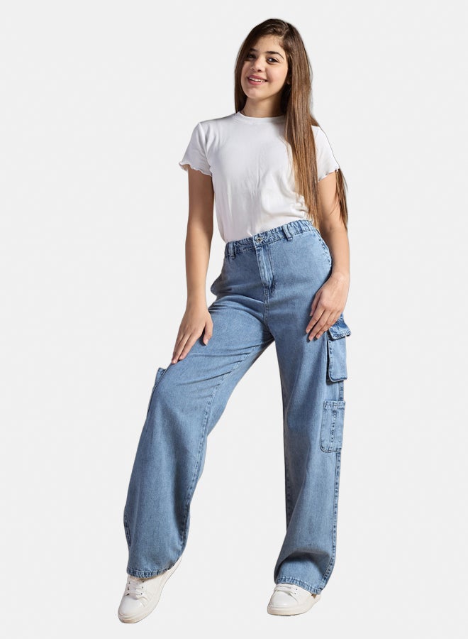 AMB Kidswear Girls' Wide Leg Jeans - Image 1