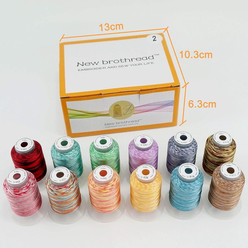 New brothread 12 Colors Variegated Polyester Embroidery Machine Thread Kit 500M (550Y) Compatible with Brother Janome Babylock Singer Pfaff Bernina Husqvaran Embroidery and Sewing Machines-Assortment2 - Image 2