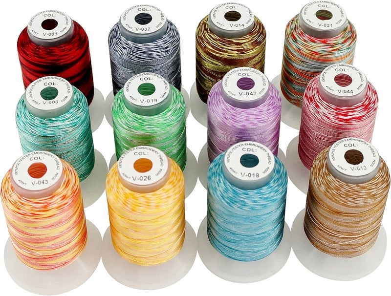 New brothread 12 Colors Variegated Polyester Embroidery Machine Thread Kit 500M (550Y) Compatible with Brother Janome Babylock Singer Pfaff Bernina Husqvaran Embroidery and Sewing Machines-Assortment2 - Image 1