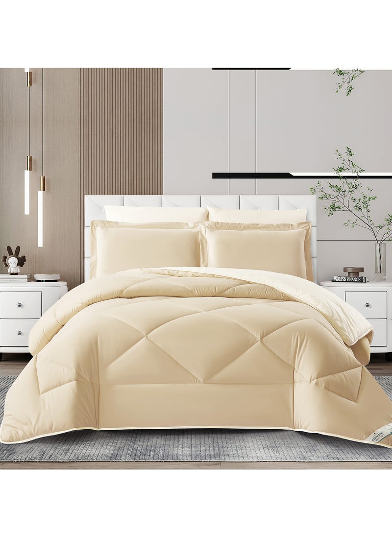 Donetella Bedding Comforter Set, King Size Fits 200x200 cm - 6-Pcs Solid Quilted Bed Set, Microfiber Fabric - 1 Comforter, 1 Fitted Sheet, 2 Pillow Shams, 2 Pillowcases  - Image 1