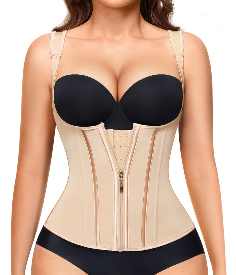 Nebility Waist Trainer for Women Corset Shapewear Tummy Control Faja Body Shaper Waist Cincher with Adjustable Strap(Beige,Medium) - Image 1