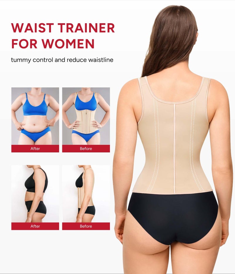 Nebility Waist Trainer for Women Corset Shapewear Tummy Control Faja Body Shaper Waist Cincher with Adjustable Strap(Beige,Medium) - Image 2