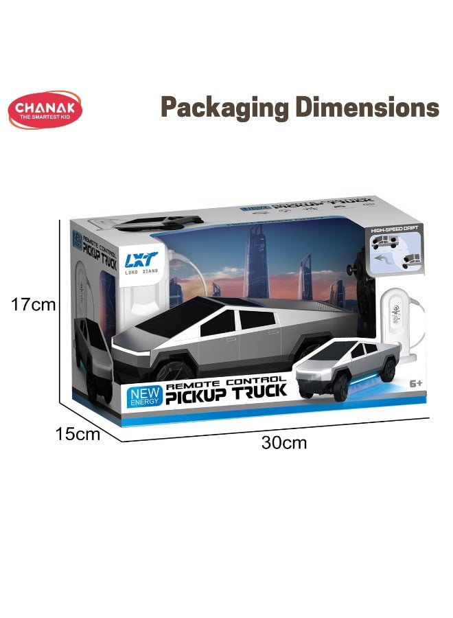 Chanak Diecast Cybertruck Model Car 1:36 Scale Die Cast Toy Truck With Led Lights, Smooth Tires, Lithium Battery and Grey Plastic Body Collectible Cyber Car Toy For Kids Age 6+ - Image 2