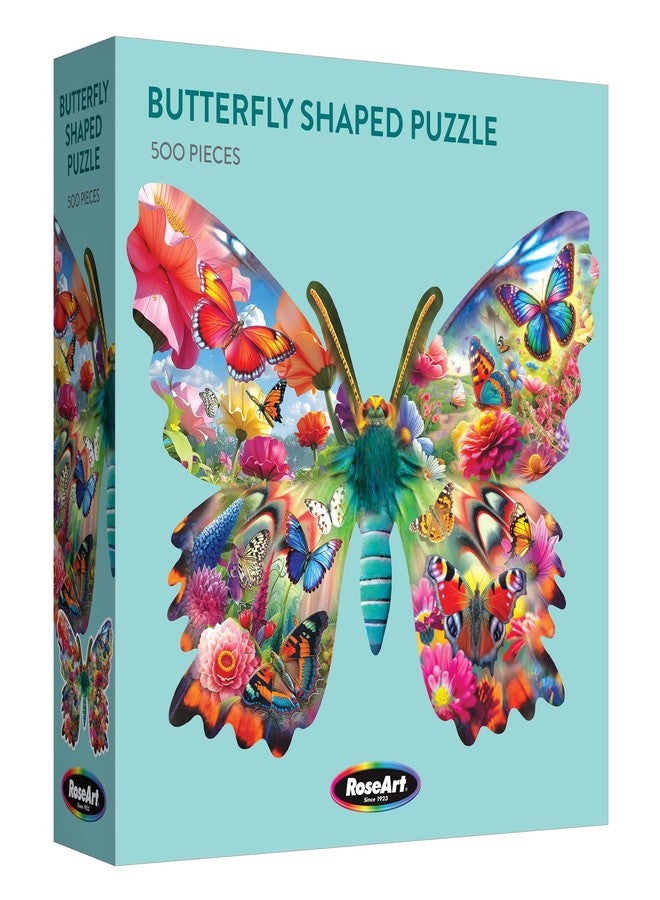 RoseArt - Big Shaped Butterfly Jigsaw Puzzle – 500 Pieces Colorful Nature Design, 27" x 20" Finished Size, Made in USA, Gift for Adults and Puzzle Lovers - Image 2