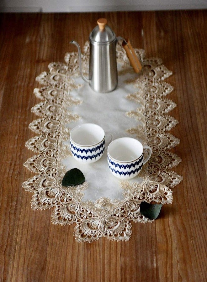 ARTABLE Lace Table Runners Rope Embroidery Dresser Scarf Retro Classic Pattern Flowers Natural Fabric Coffee Table Vintage Wedding Home Garden Holiday (Light Brown, 16 x 36 Inch) - Image 2