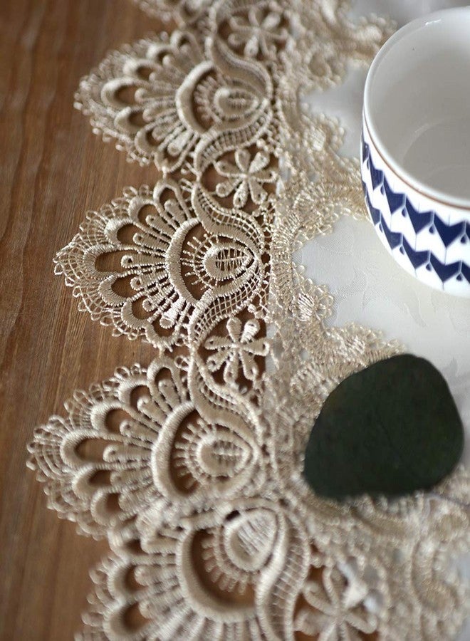 ARTABLE Lace Table Runners Rope Embroidery Dresser Scarf Retro Classic Pattern Flowers Natural Fabric Coffee Table Vintage Wedding Home Garden Holiday (Light Brown, 16 x 36 Inch) - Image 5