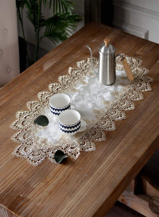 ARTABLE Lace Table Runners Rope Embroidery Dresser Scarf Retro Classic Pattern Flowers Natural Fabric Coffee Table Vintage Wedding Home Garden Holiday (Light Brown, 16 x 36 Inch) - Image 1