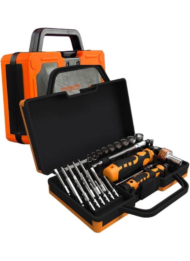 WUNDERSCHÖN - 31-In-1 Multifunctional Reattaching Screwdriver Set 180 Degree Ratchet  Precision Screwdriver Interchangeable Magnetic Heads and Sockets - Image 1