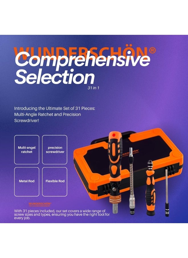 WUNDERSCHÖN - 31-In-1 Multifunctional Reattaching Screwdriver Set 180 Degree Ratchet  Precision Screwdriver Interchangeable Magnetic Heads and Sockets - Image 1